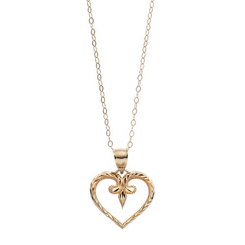 10k Gold Textured Heart Pendant Necklace