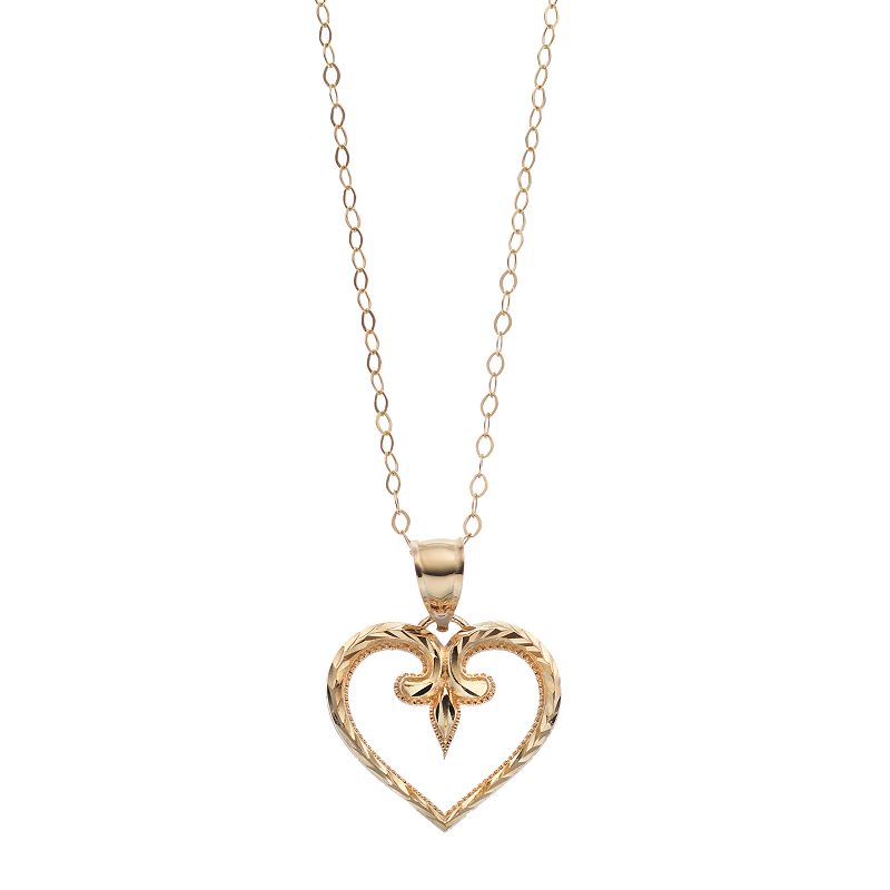 10k Gold Textured Heart Pendant Necklace, Womens, Size: 18