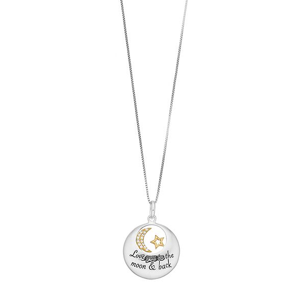 Timeless Sterling Silver Love You To The Moon Back Pendant Necklace