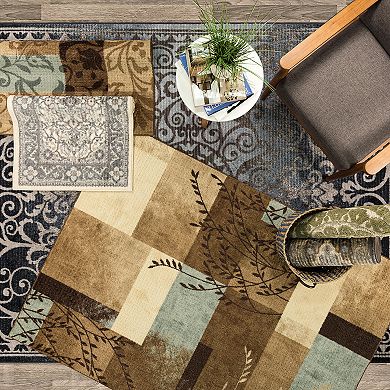 Maples Highland Textured Patchwork Print Area Rugs & Washable Throw Rugs