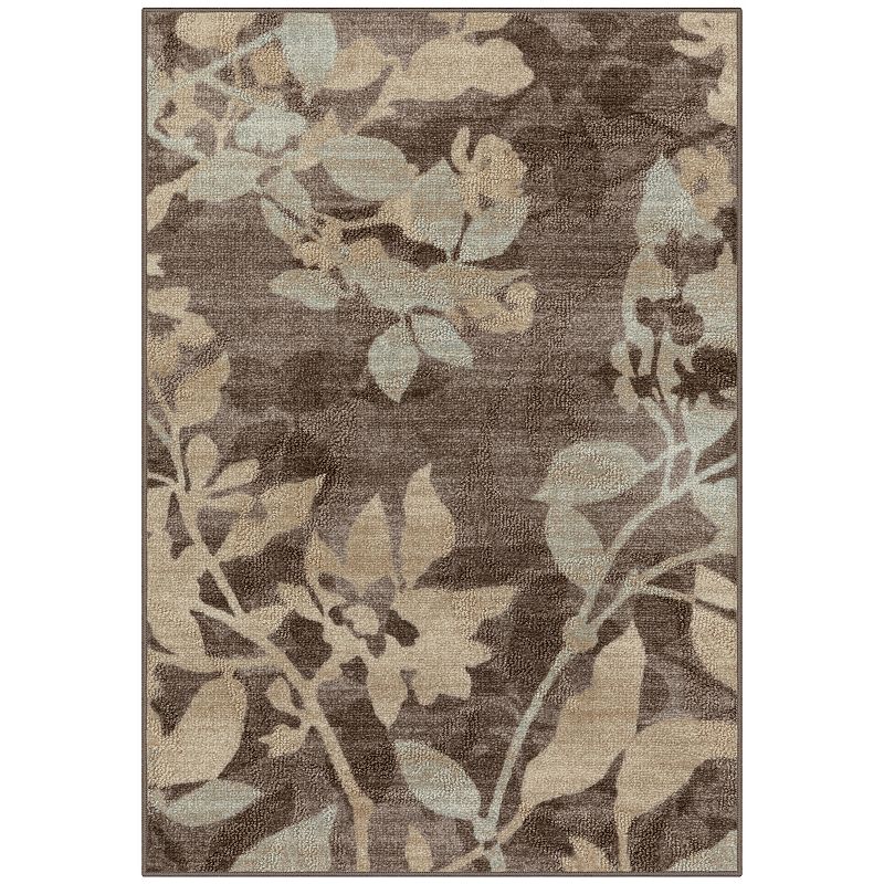 Maples Highland Textured Patchwork Print Area Rugs & Washable Throw Rugs, Brown Floral