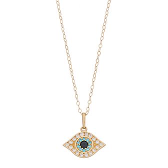10k Gold Cubic Zirconia Evil Eye Pendant Necklace