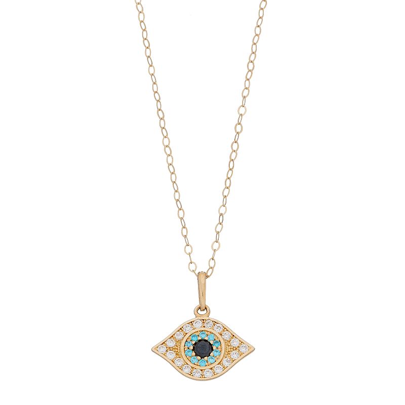 10k Gold Cubic Zirconia Evil Eye Pendant Necklace, Womens, Size: 18, Bl