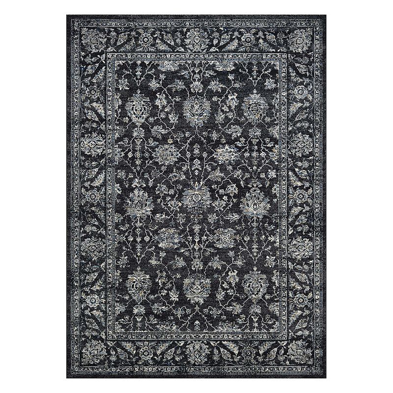 Couristan Sultan Treasures All-Over Mashhad Framed Floral Rug, Black, 5X7.5 Ft