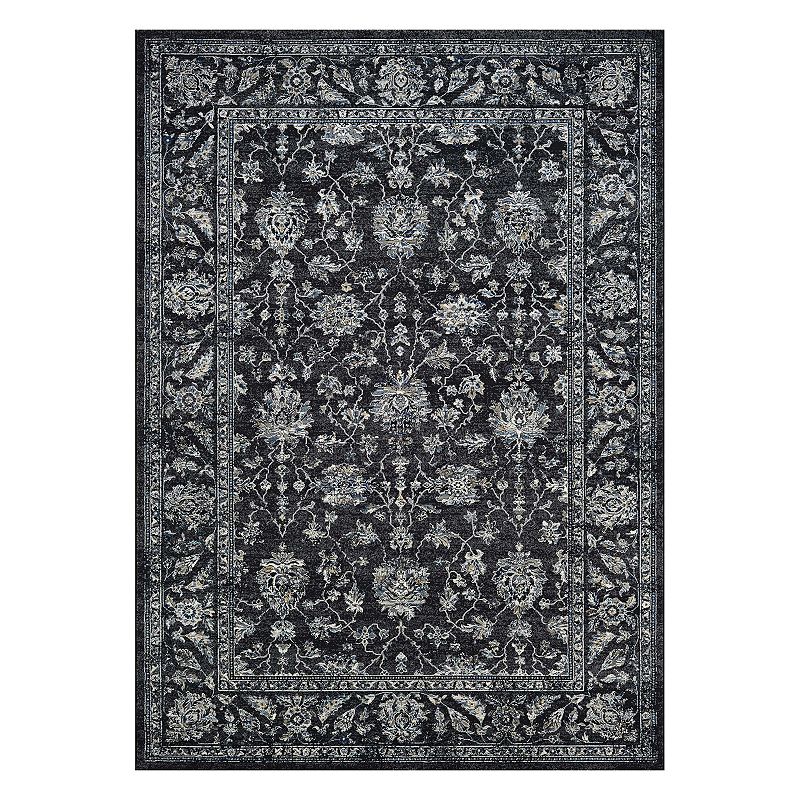 Couristan Sultan Treasures All-Over Mashhad Framed Floral Rug, Black, 2.5X8 Ft