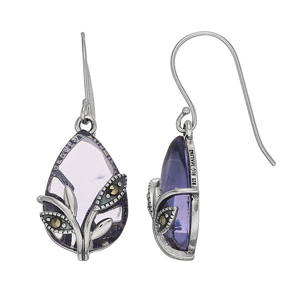 Tori Hill Sterling Silver Purple Glass & Marcasite Teardrop Earrings