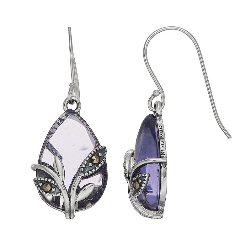 Tori Hill Sterling Silver Purple Glass & Marcasite Teardrop Earrings, Women