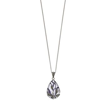 Tori Hill Sterling Silver Purple Glass & Marcasite Flower Teardrop Pendant
