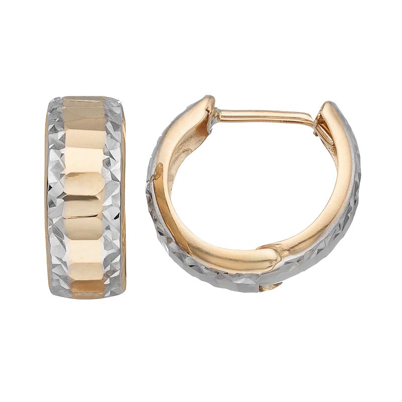 Forever 14K Two Tone Huggie Hoop Earrings, Womens, Yellow
