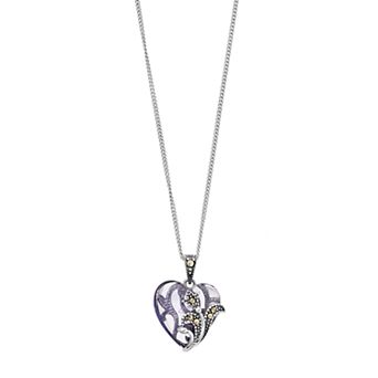 Tori Hill Sterling Silver Purple Glass & Marcasite Heart Pendant