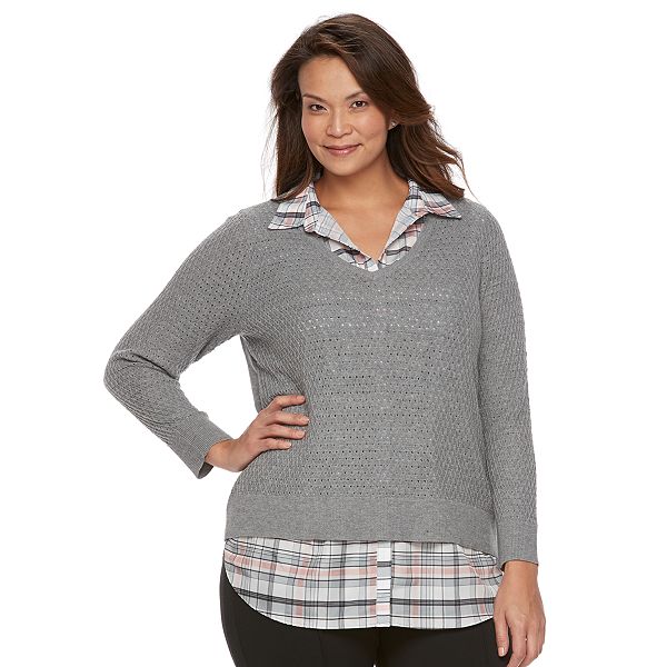 hævn Morgenøvelser Persona Plus Size Croft & Barrow® Mock-Layer V-Neck Sweater