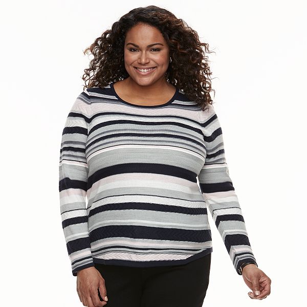 Plus Size Croft & Barrow® Striped Textured Sweater