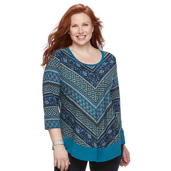 Plus Size Croft & Barrow® Striped 3/4-Sleeve Top