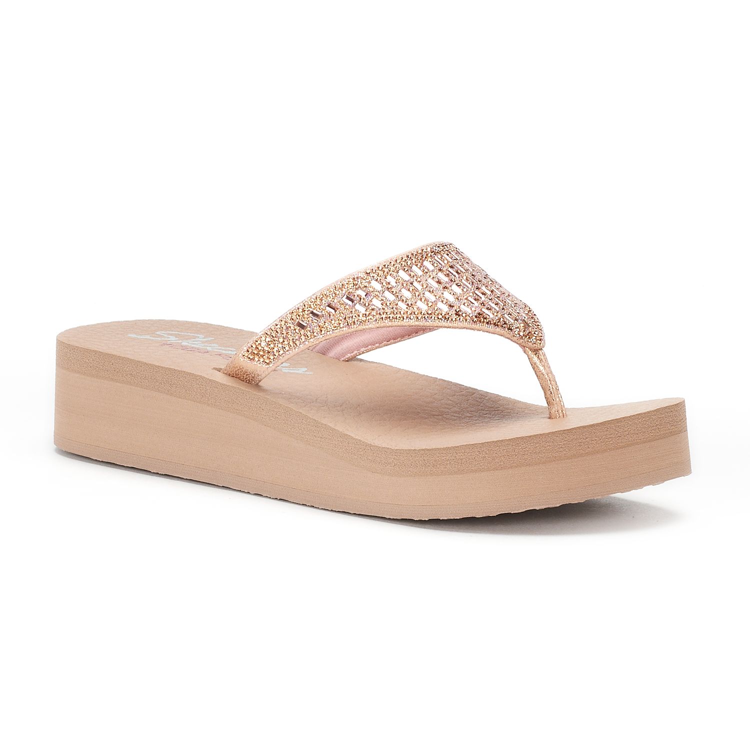 rose gold skechers flip flops