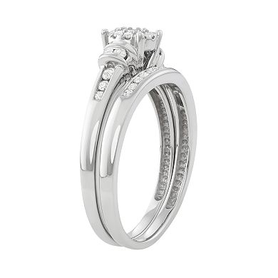 10k White Gold 1/3 ct. T.W. Diamond Cluster Engagement Ring Set