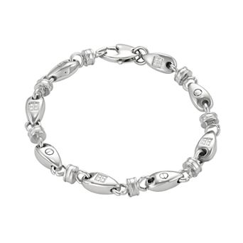 Men's Stainless Steel Cubic Zirconia Oval Link Bracelet