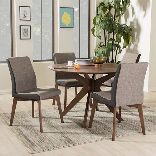 Baxton Studio Kimberly Mid-Century Round Dining Table & Chair 5-piece Set