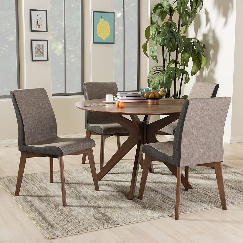 Baxton Studio Kimberly Mid-Century Round Dining Table & Chair 5-piece Set, 