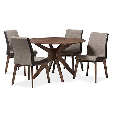Baxton Studio Kimberly Mid-Century Round Dining Table & Chair 5-piece Set