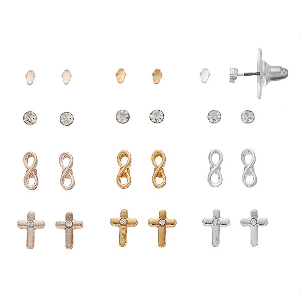 Lc Lauren Conrad Cross Infinity Symbol Nickel Free Stud Earring Set
