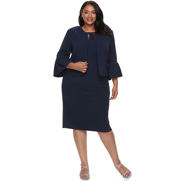 Plus Size Maya Brooke Bell Sleeve Jacket & Dress Set