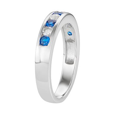 Sterling Silver Lab-Created Blue & White Sapphire Wedding Ring