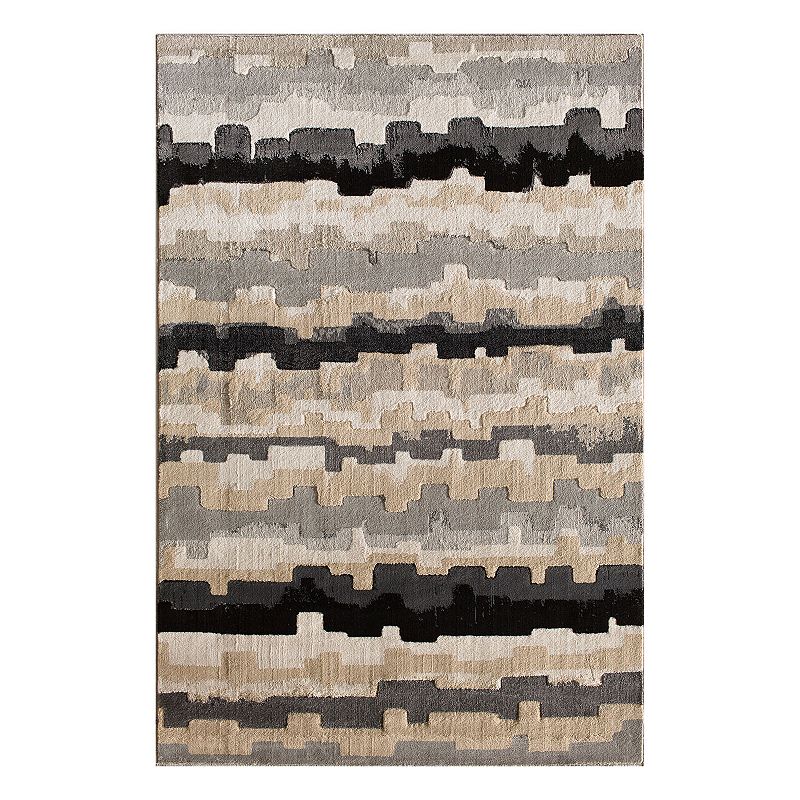 Loomaknoti Milan Erasto Striped Geometric Rug, Brown/Ebony, 5X7.5 Ft