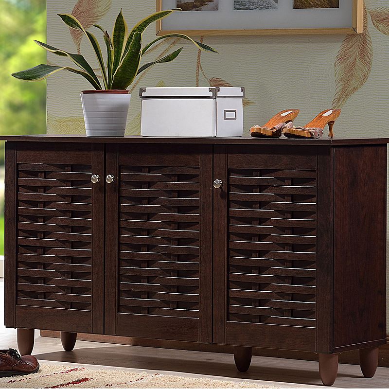 Baxton Studio Winda Modern and Contemporary 3-Door Dark Brown Wooden Entryway Shoes Storage Cabinet