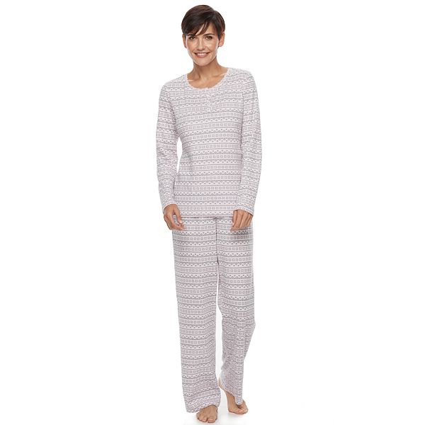 Women's Croft & Barrow® Pajamas: Textured Knit Sleep henley & Pants PJ Set