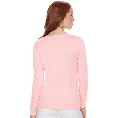 Women's ELLE™ Rose Embroidered Crewneck Sweater