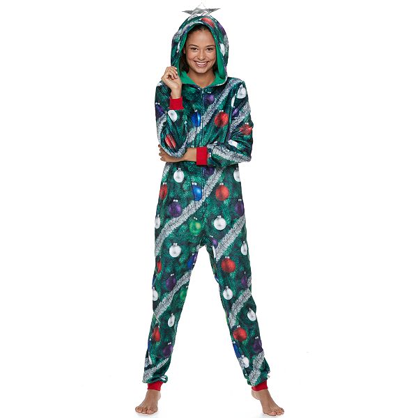 Juniors Peace Love Fashion Ugly Christmas Tree Costume One Piece Pajamas