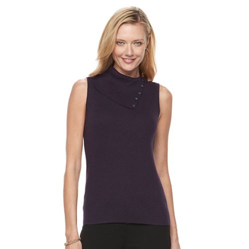 Women's Croft & Barrow® Ribbed Sleeveless Turtleneck Top