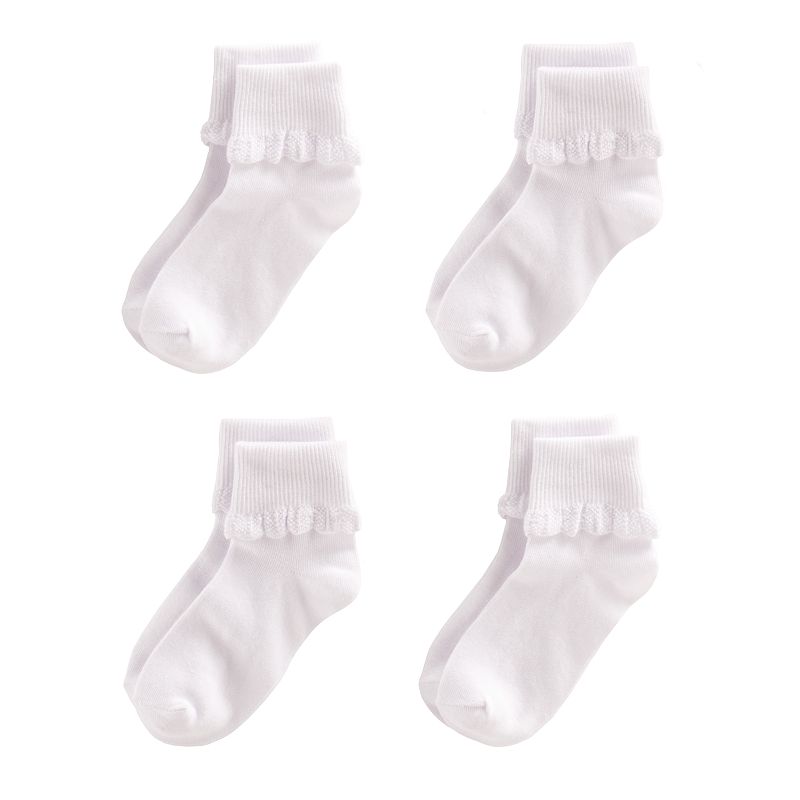 Girls Elli by Capelli 4-Pack Scalloped Ankle Socks, Girls, Size: Small, Wh
