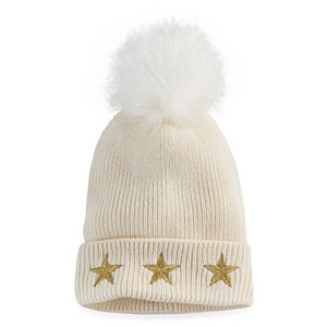 madden NYC Women's Embroidered Stars Pom Pom Beanie