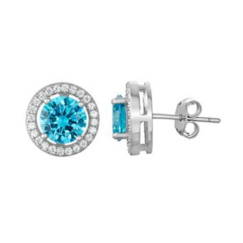 Sterling Silver Cubic Zirconia Halo Stud Earrings