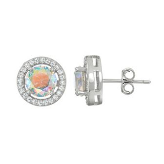 Sterling Silver Cubic Zirconia Halo Stud Earrings