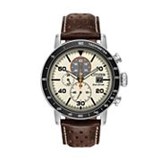 Men's Caribbean Joe Silver Tone Blue Dial Brown Strap Watch