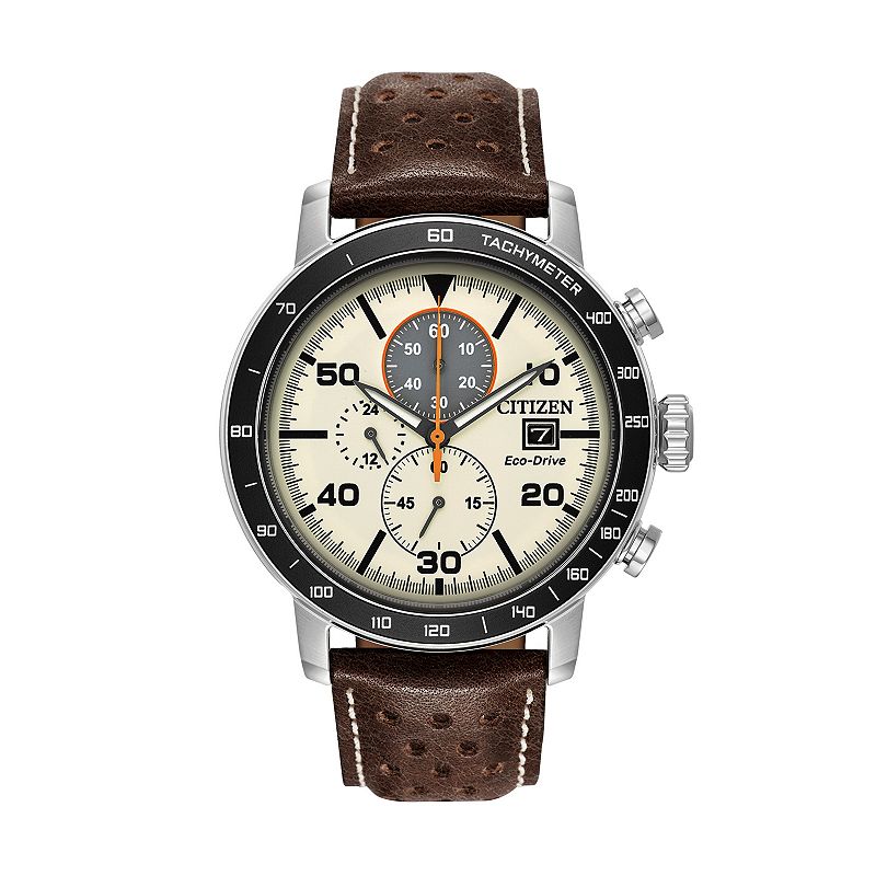 Citizen Eco-Drive Men's Brycen Leather Chronograph Watch - CA0649-06X, Size: Large, Brown