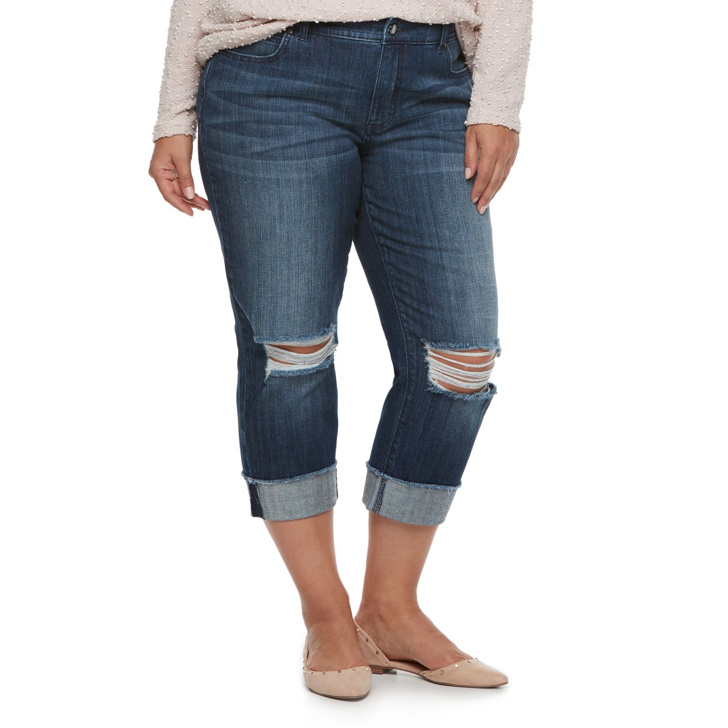 plus size ripped capri jeans