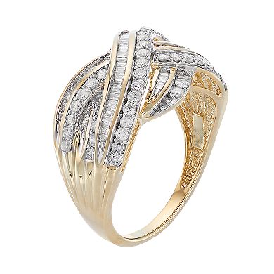 10k Gold 1 Carat T.W. Diamond Crisscross Ring