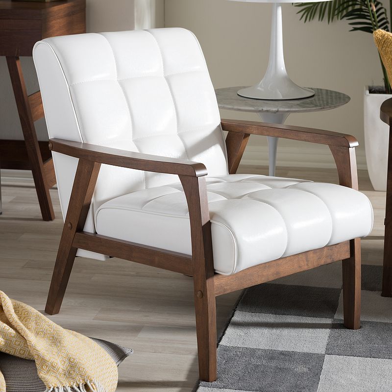 Baxton Studio Mid-Century Faux-Leather Arm Chair, White