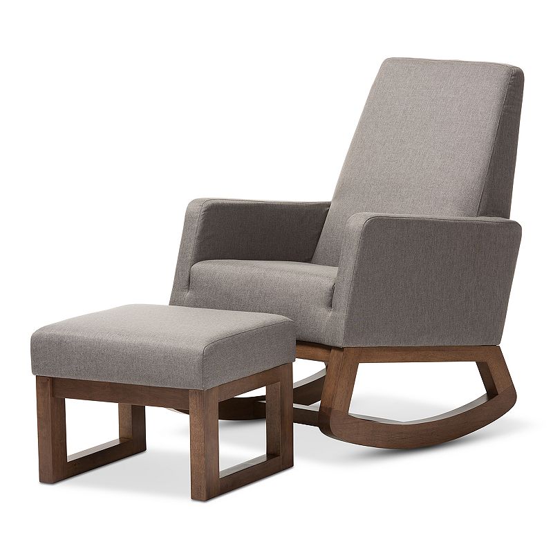 Baxton Studio Mid-Century Rocking Chair & Stool 2-piece Set, Grey