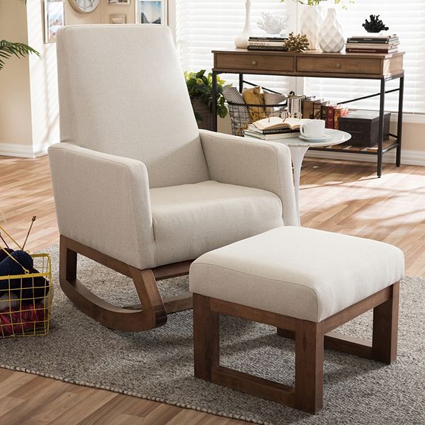 Baxton Studio Mid Century Rocking Chair Stool 2 piece Set