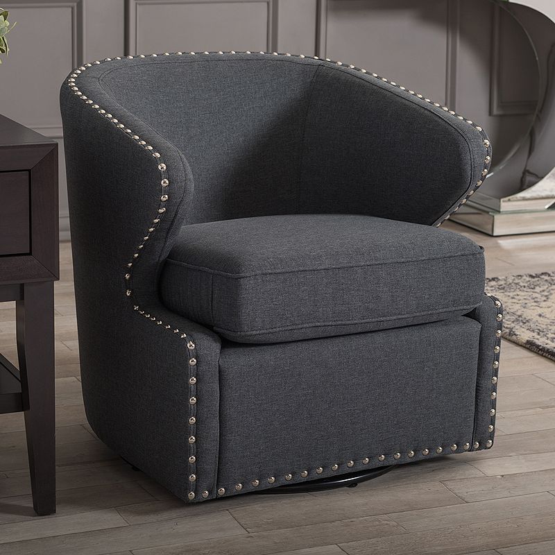 Baxton Studio Finley Swivel Tub Accent Chair, Dark Grey