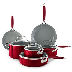 Nesting 11 Pc Nonstick Cookware Set - Red