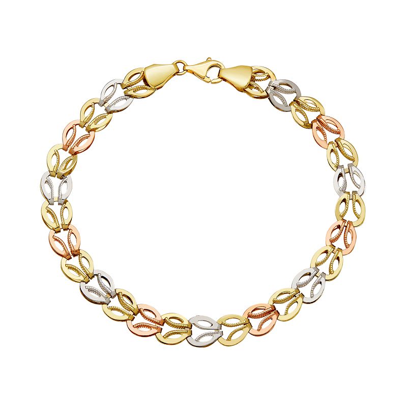 Everlasting Gold Tri Tone 10k Gold Interlock Link Bracelet, Womens, Size: