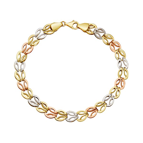 Everlasting Gold Tri Tone 10k Gold Interlock Link Bracelet