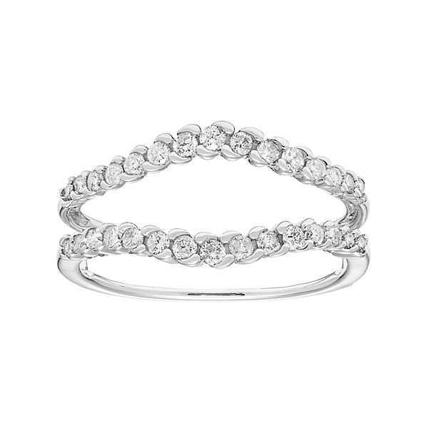 14kt White Gold Womens Round Diamond Wedding Wrap Ring Guard Enhancer 3/4 Cttw, 8