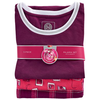 Juniors' SO® Pajamas: Flannel Pants, Sleep Shorts & Sleep Top 3-Piece PJ Set