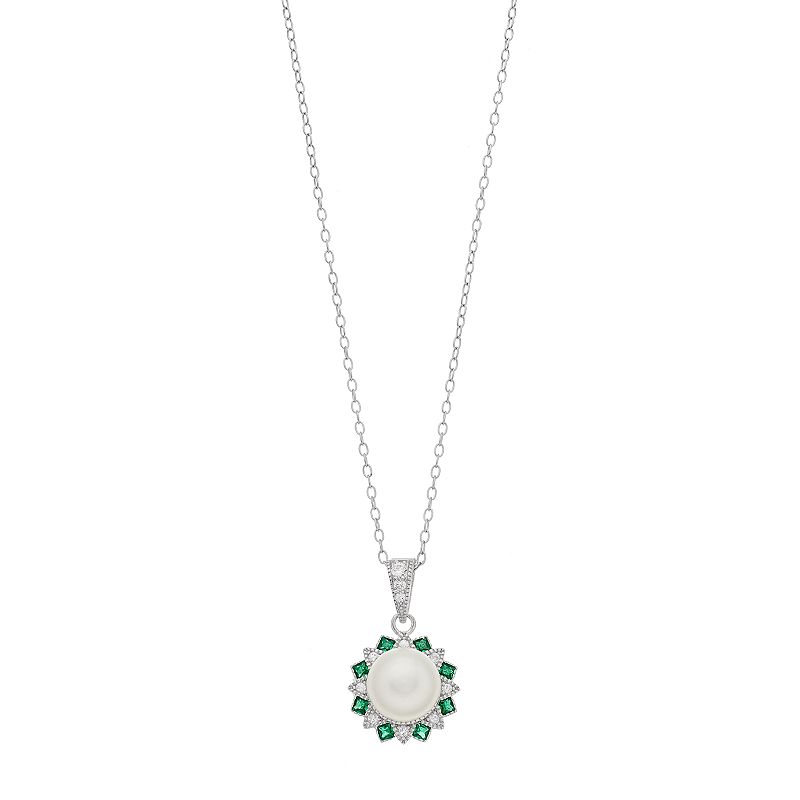 Sterling silver Freshwater Cultured Pearl & Lab-Created Green Spinel Penda